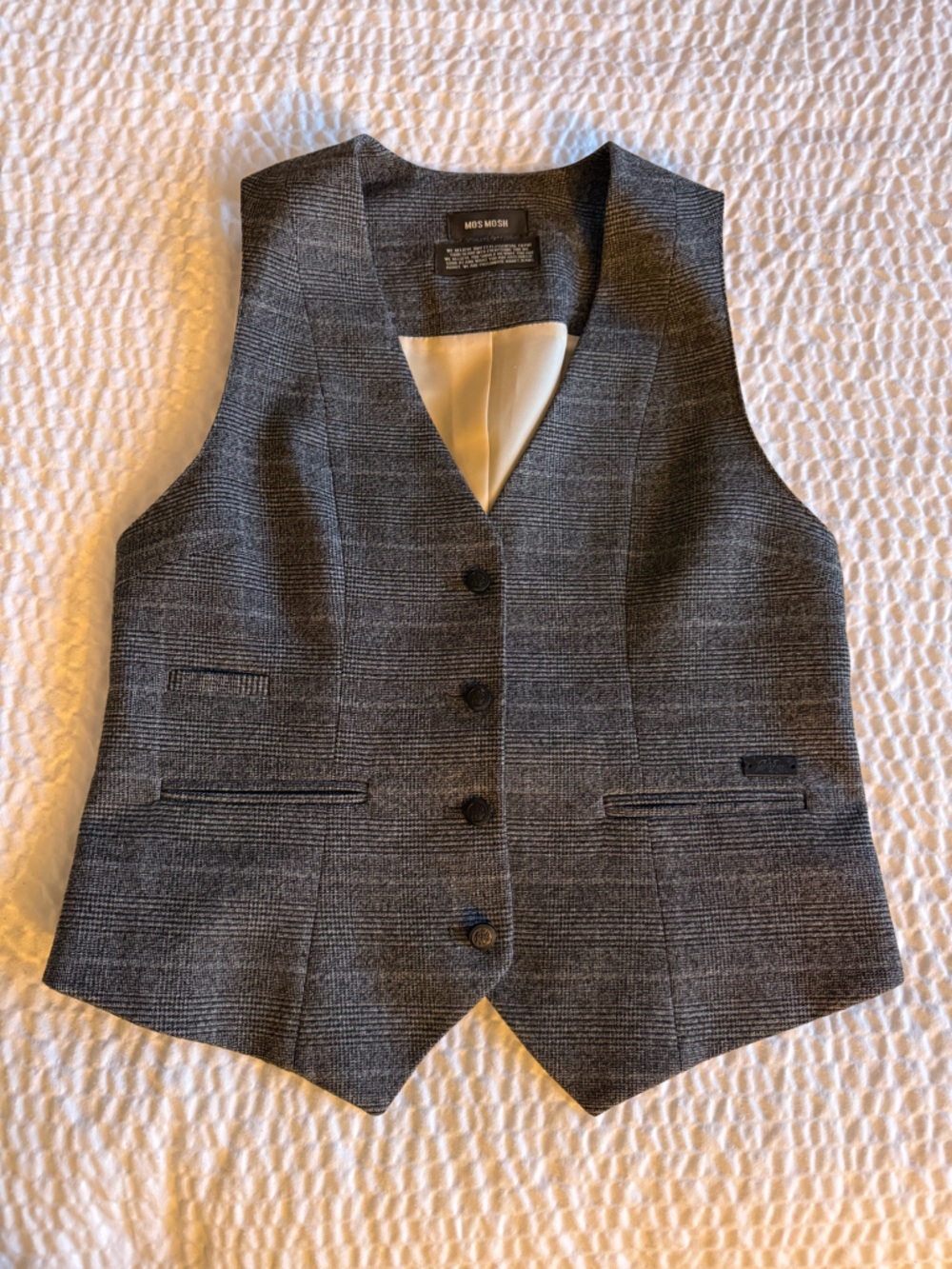 Mos Mosh Gray Glen Plaid Tailored Vest